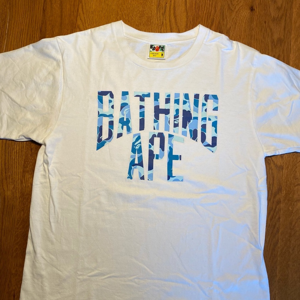 BAPE ABC NYC Logo Tee (White/Blue) Size Medium Used